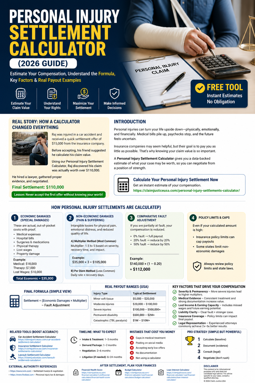 Personal Injury Settlement Calculator (2026 Guide)