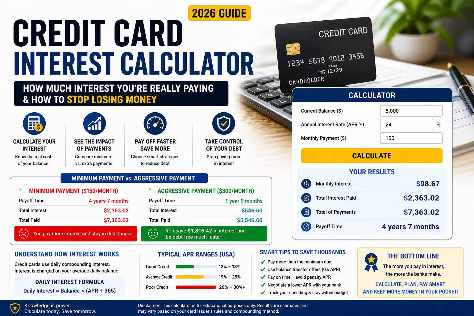 Credit Card Interest Calculator (2026 Guide)