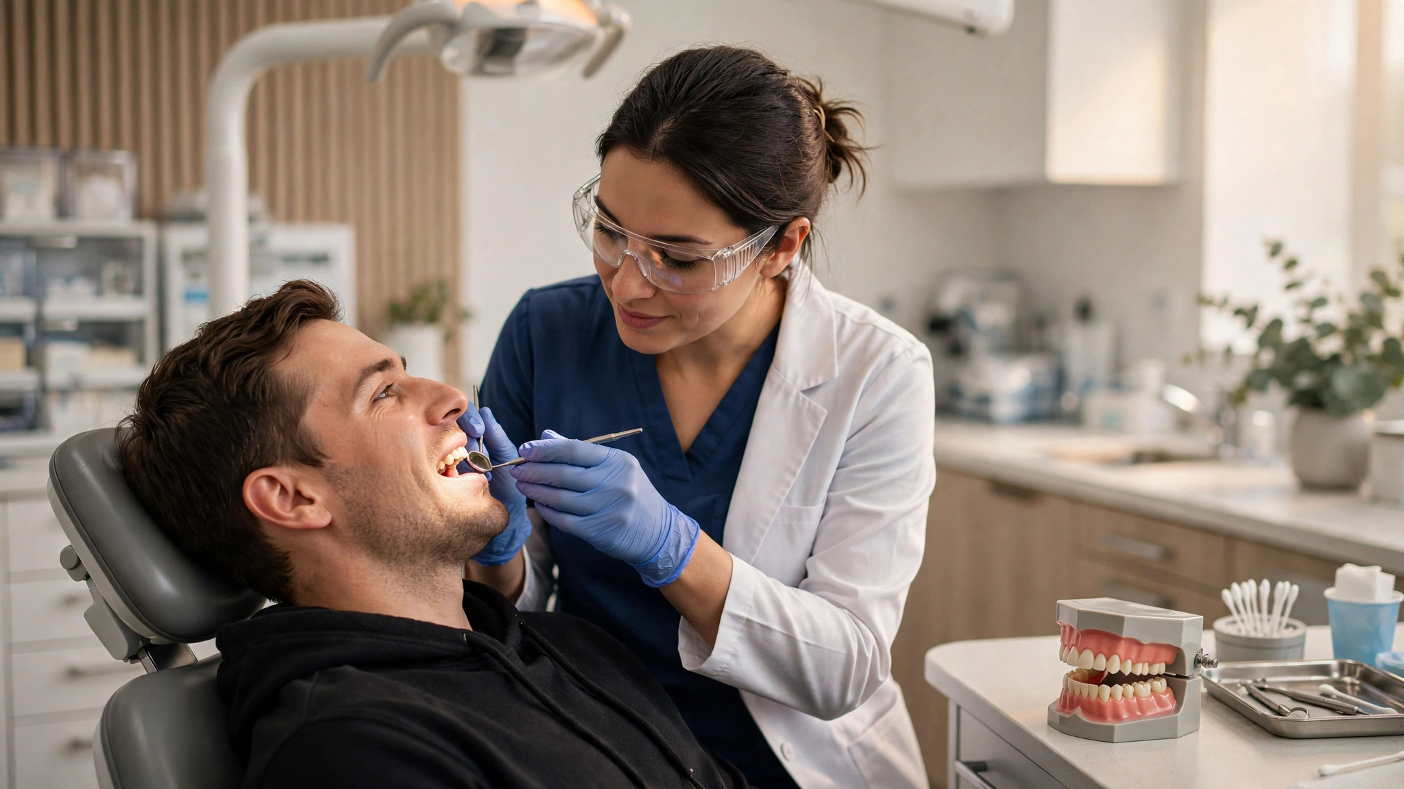 Dentist examining a patient's tooth — understanding dental injury settlement from car accident values