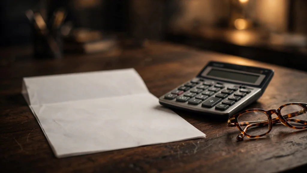 Creditor settlement letter and calculator on an office desk